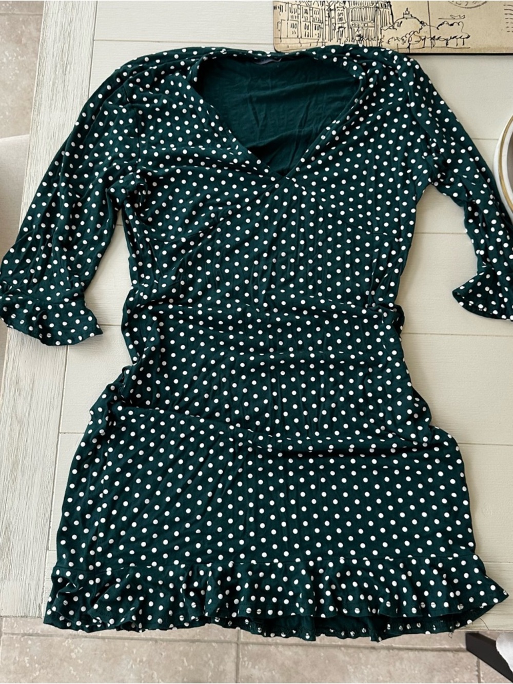 NEW PrettyLittleThing Dark Green Polka Dot Wrap Dress